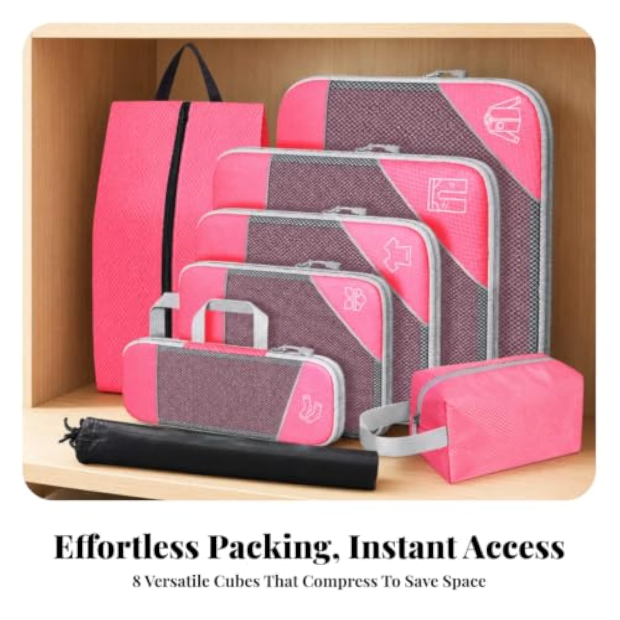 8 Pieces Nylon Travel Storage Organizer, Soft-Sided Cubes